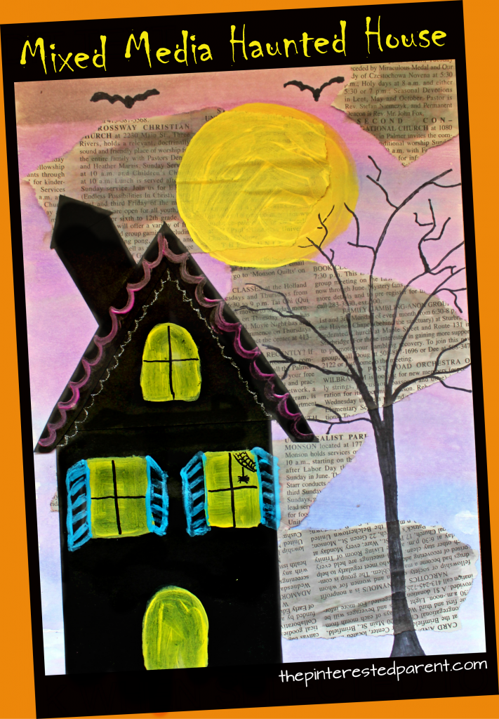 Mixed Media Haunted House for Halloween - arts and crafts for kids