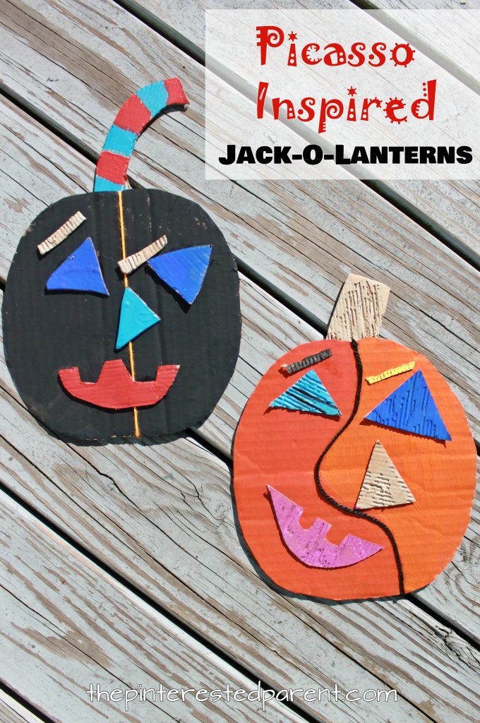 Picasso Inspired Jack-o-lantern craft. See all of our artist inspired pumpkin ideas. Fall and Halloween crafts for kids.