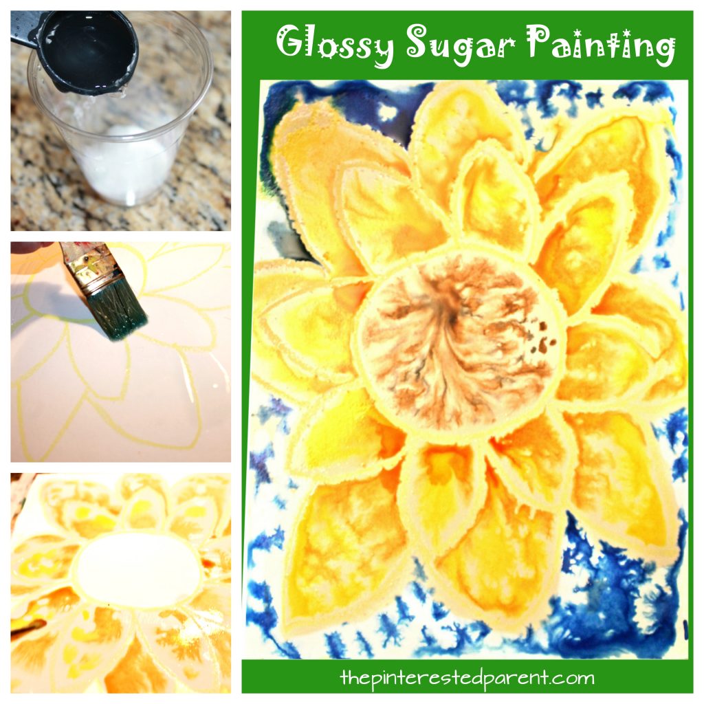 Glossy sugar painting sunflower for the fall - a beautiful painting technique. Kid's arts and crafts projects