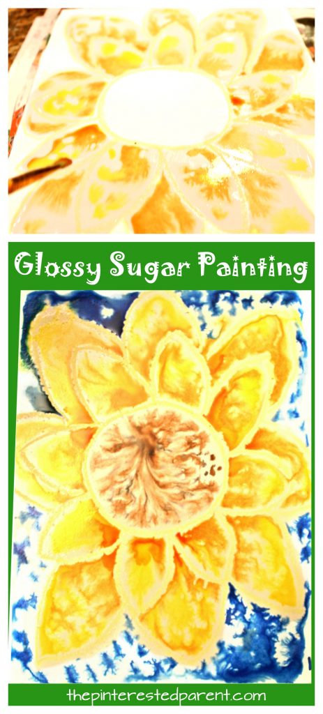 Glossy sugar painting sunflower for the fall - a beautiful painting technique. Kid's arts and crafts projects