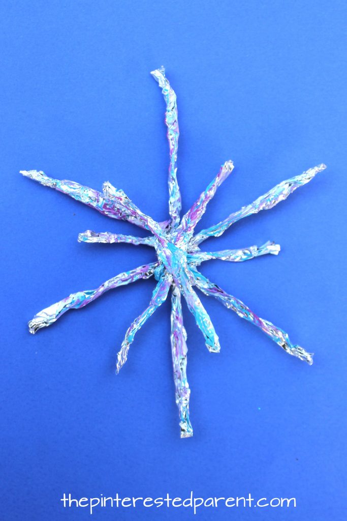 Sculpted tin foil snowflakes - Winter arts and crafts for kids