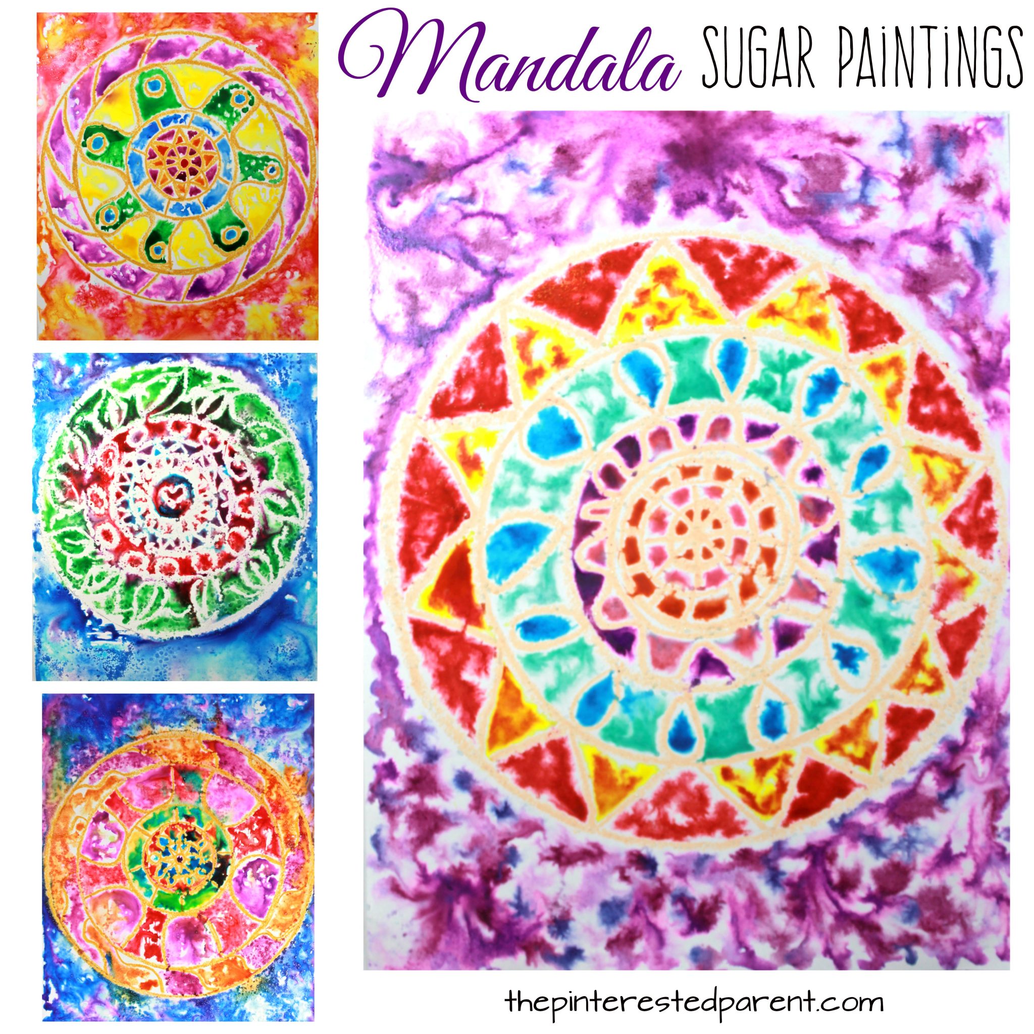 Sugar painting is a gorgeous paint technique and fun process. - Glossy sugar painted mandalas - Kids arts and crafts