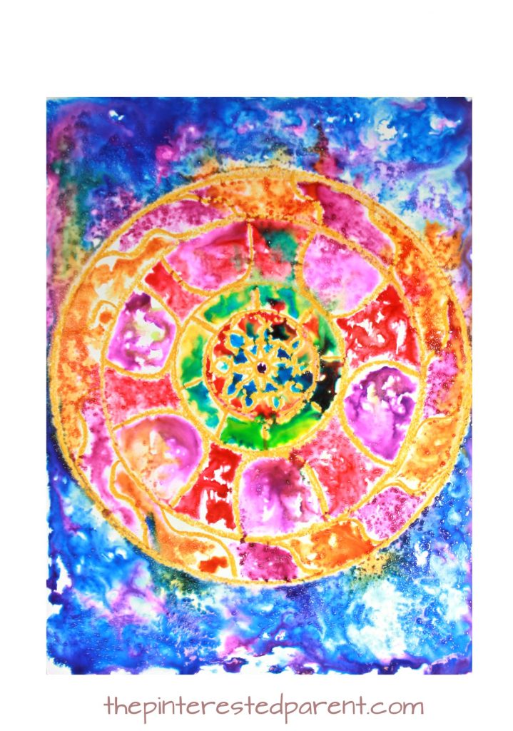 Sugar painting is a gorgeous paint technique and fun process. - Glossy sugar painted mandalas - Kids arts and crafts