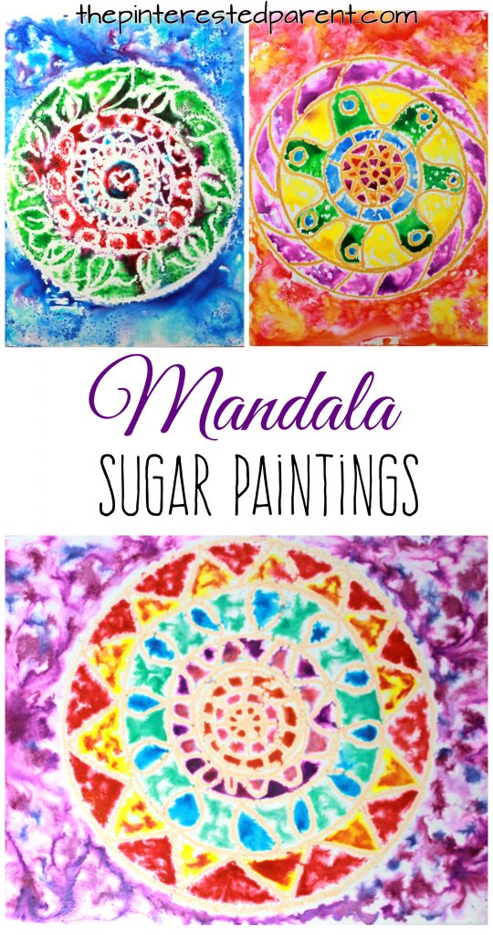 Sugar painting is a gorgeous paint technique and fun process. - Glossy sugar and watercolor painted mandalas - Kids arts and crafts