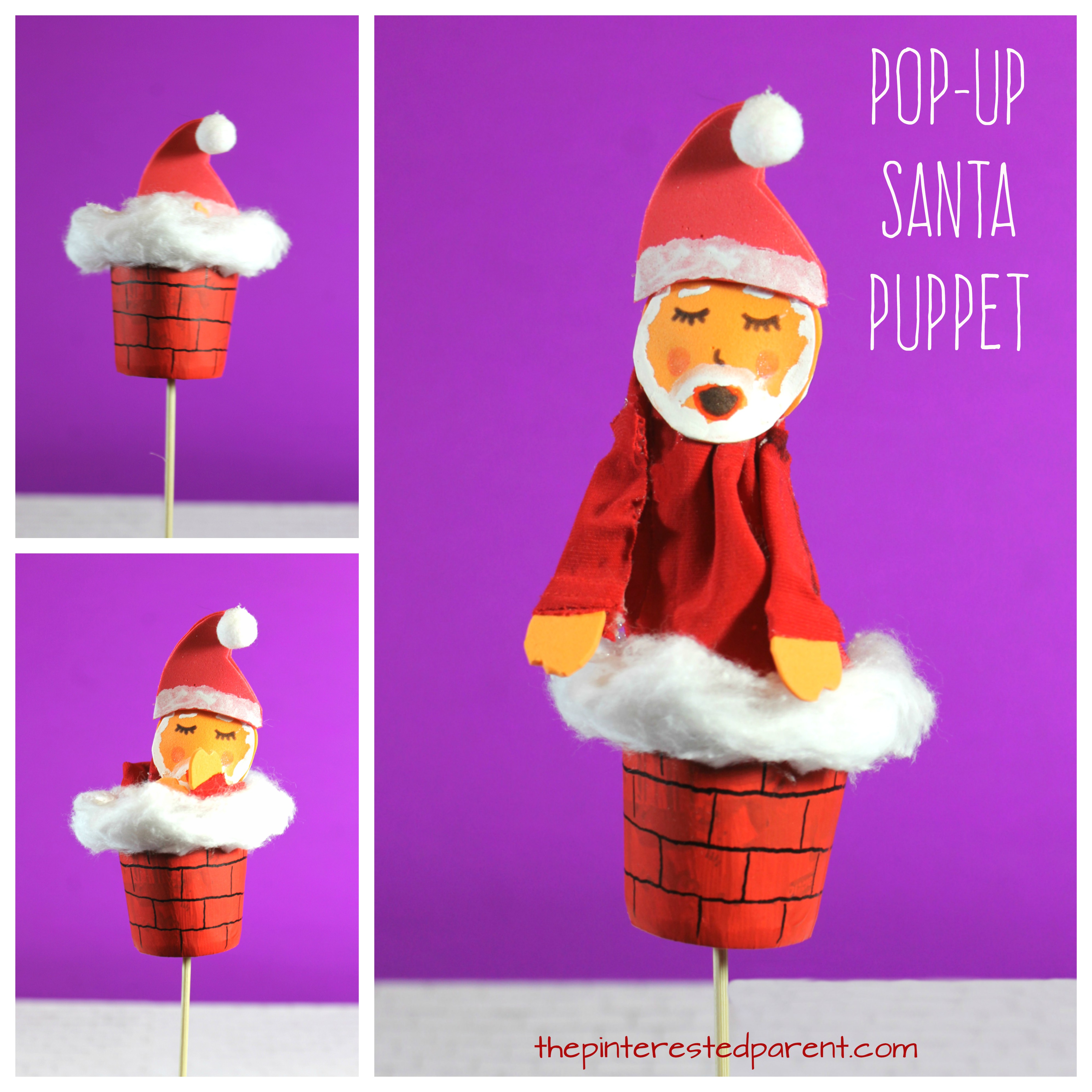 Pop-up Santa Puppet . Christmas arts and crafts for kids. Santa coming out of the chimney DIxie cup craft