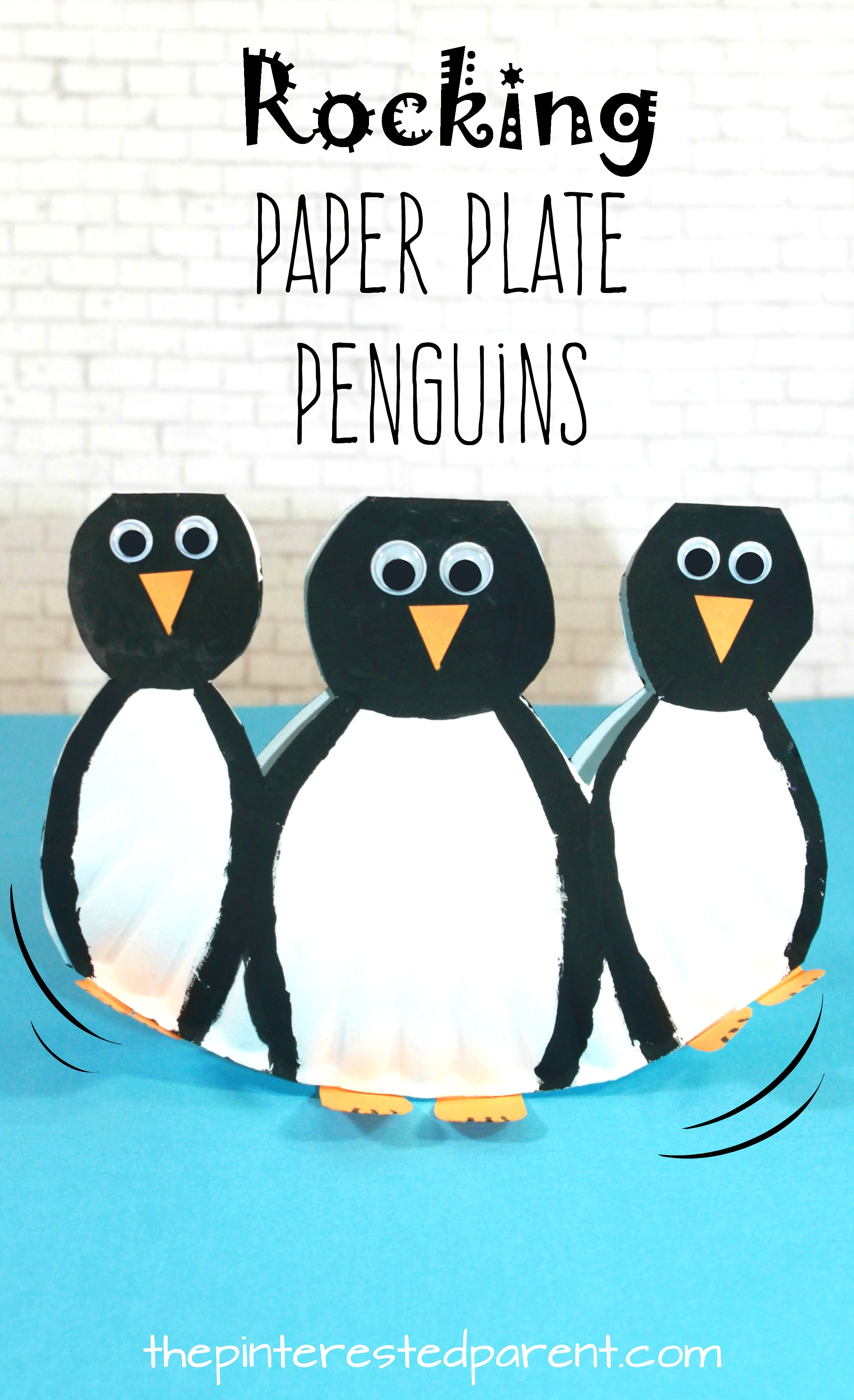Rocking Paper Plate Penguins with printable template look like they are waddling. Winter arts and crafts for kids. Arctic animals