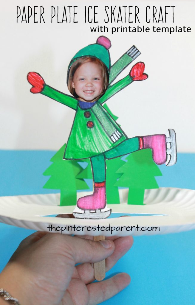 Interactive paper plate ice skater craft with boy and girl printable templates - ice skating - winter and Christmas arts and crafts for kids