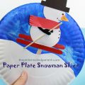 Paper plate snowman skier. Interactive arts and crafts project for the kids for the winter.