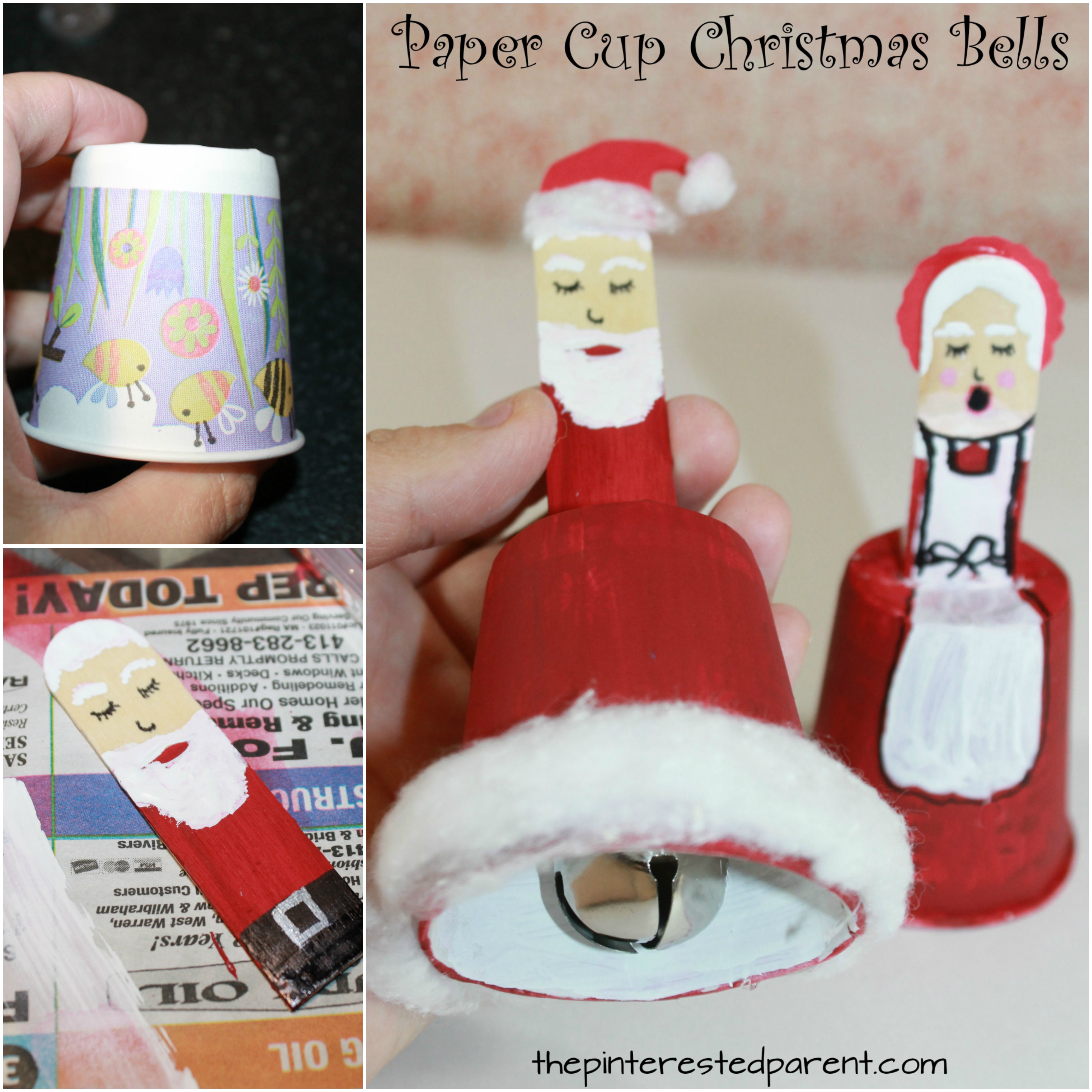 Dixie Cup Christmas Bells - Christmas and winter arts and crafts for kids. See out Santa and angel bells