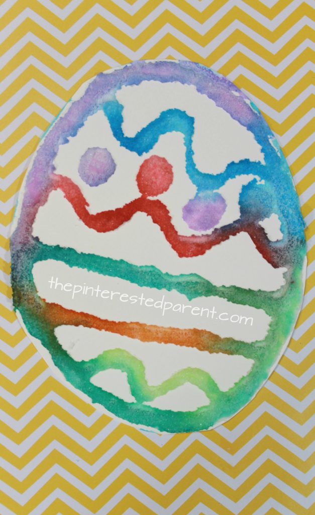 Salt Painted Easter Eggs with printable template. Spring and Easter arts and crafts for kids