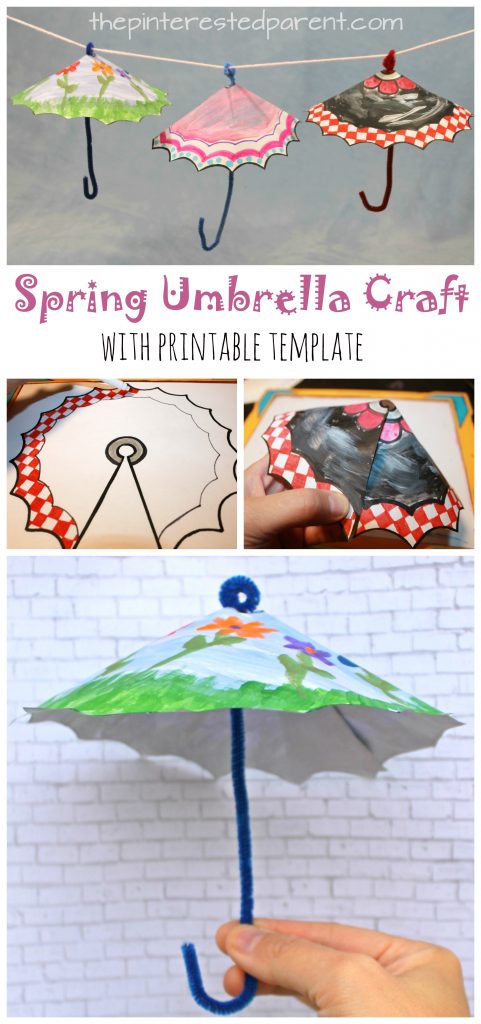 Spring Umbrella Craft with printable template. Color or paint and cut for this great spring and rainy day Arts and crafts for kids