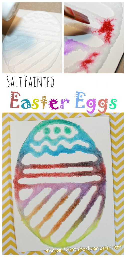 Salt Painted Easter Eggs with printable template. Spring and Easter arts and crafts for kids