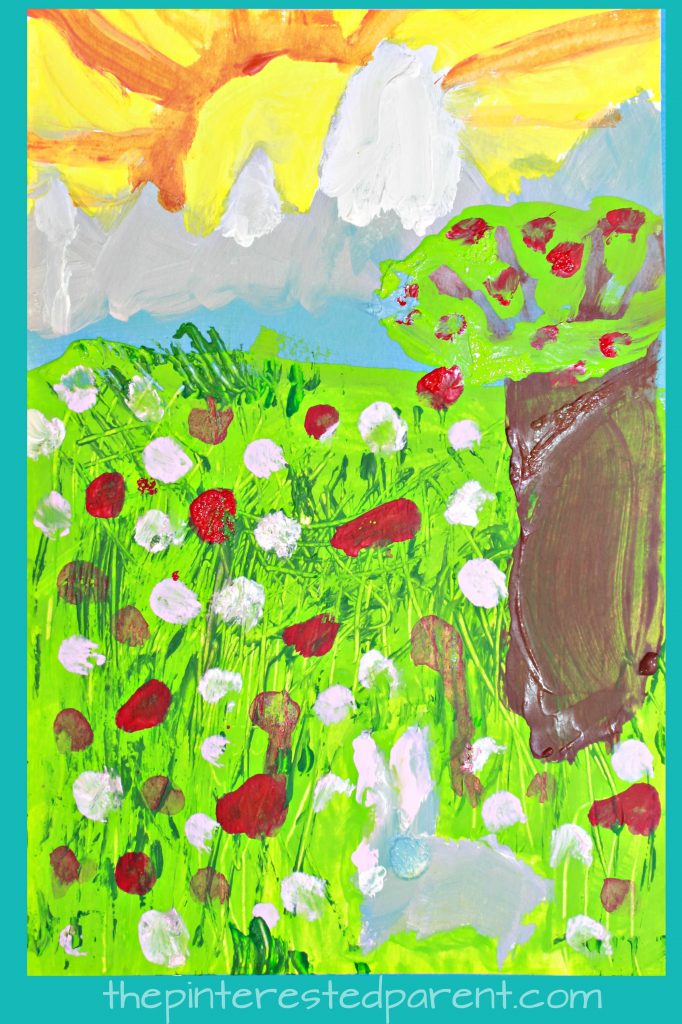 Fork Painted Spring Meadow - kids art projects for the spring. Fun arts and crafts project