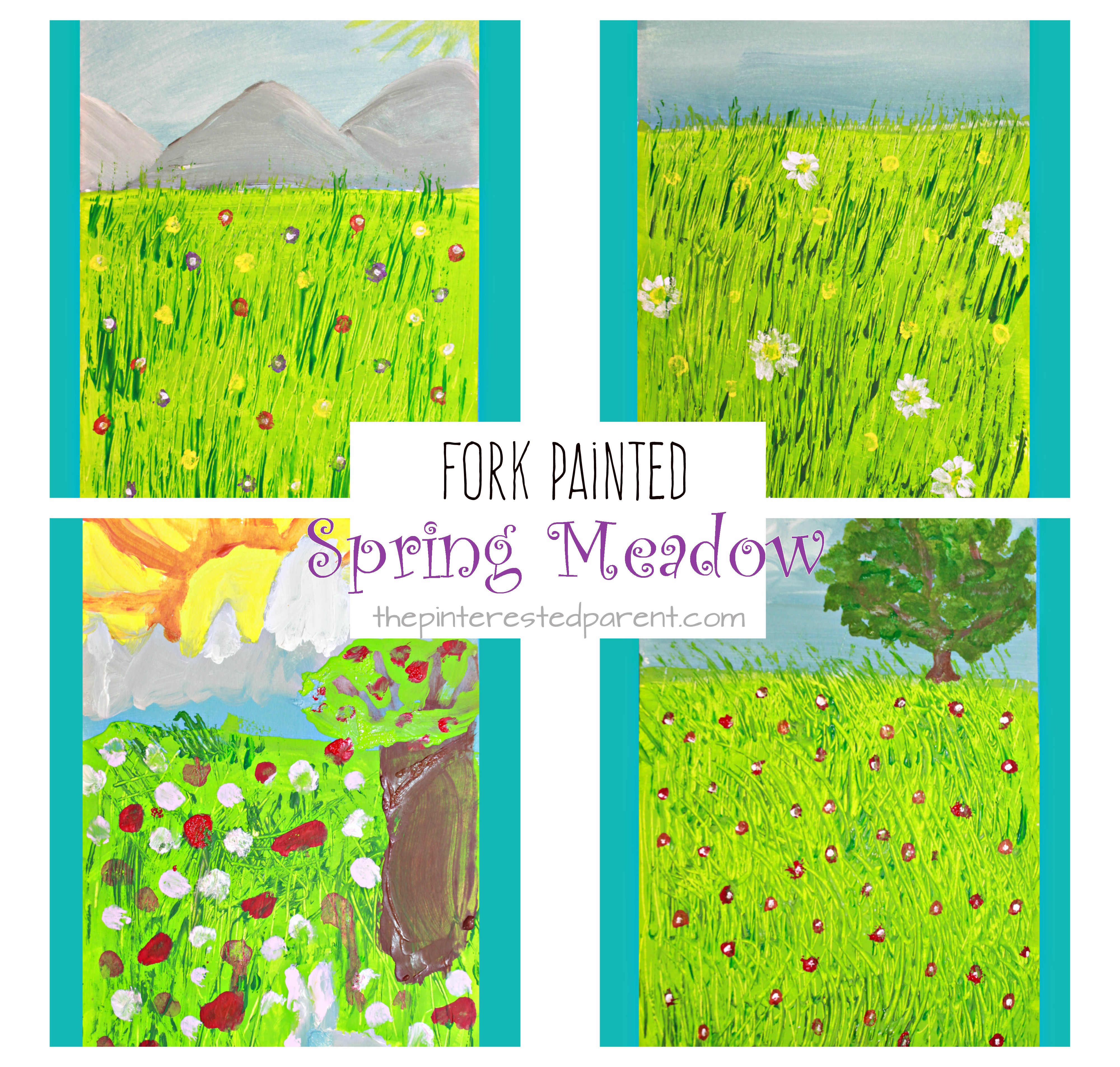 Fork Painted Spring Meadow - kids art projects for the spring. Fun arts and crafts project