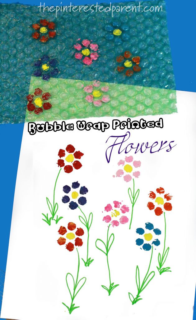 Bubble Wrap printed flowers - kid's arts and craft. Printmaking and stamping ideas for the spring and summer