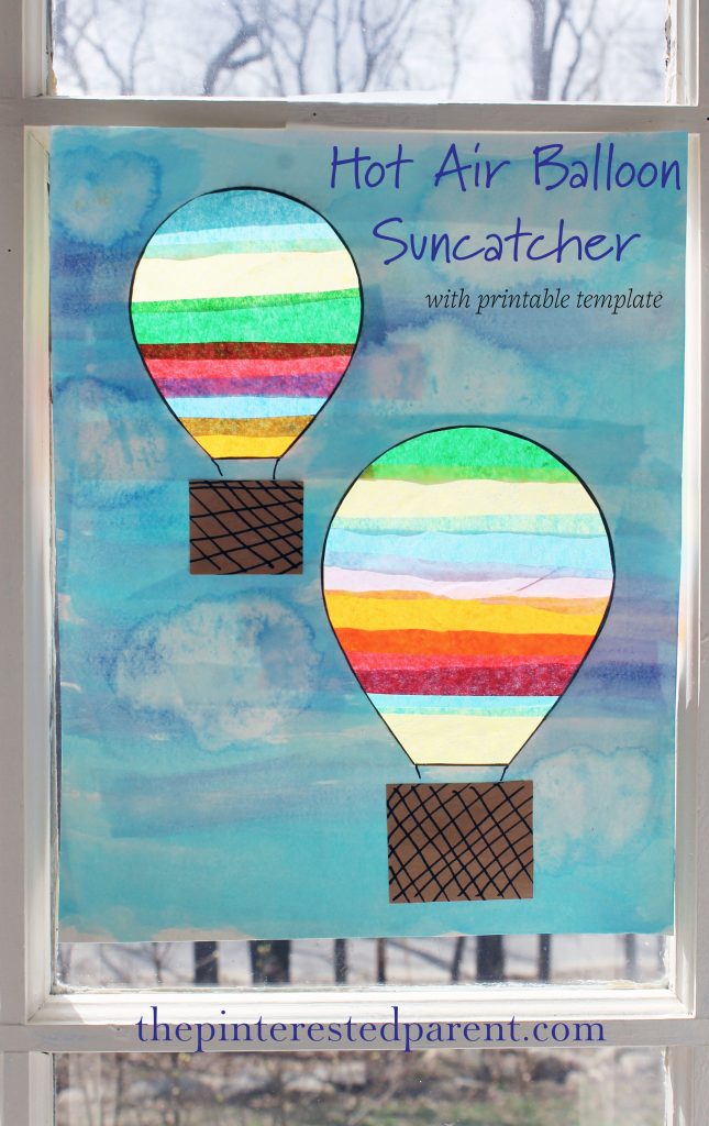Hot Air Balloon Suncatcher craft. Mixed media project for kids with watercolors and tissue paper.