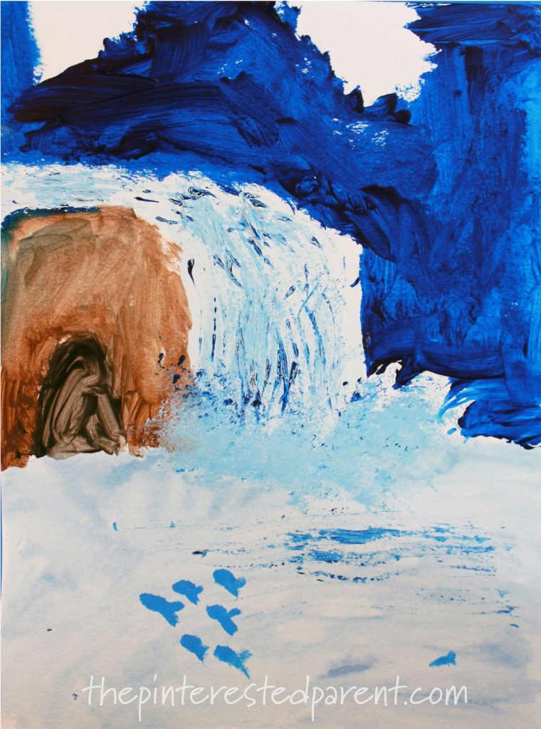 Sponge and fork painted waterfalls. This beautiful paint project is great for kids and adults. Arts and crafts