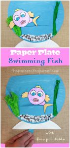 Paper Plate Swimming Fish with free printable - Interactive arts & crafts project for kids. fish bowl