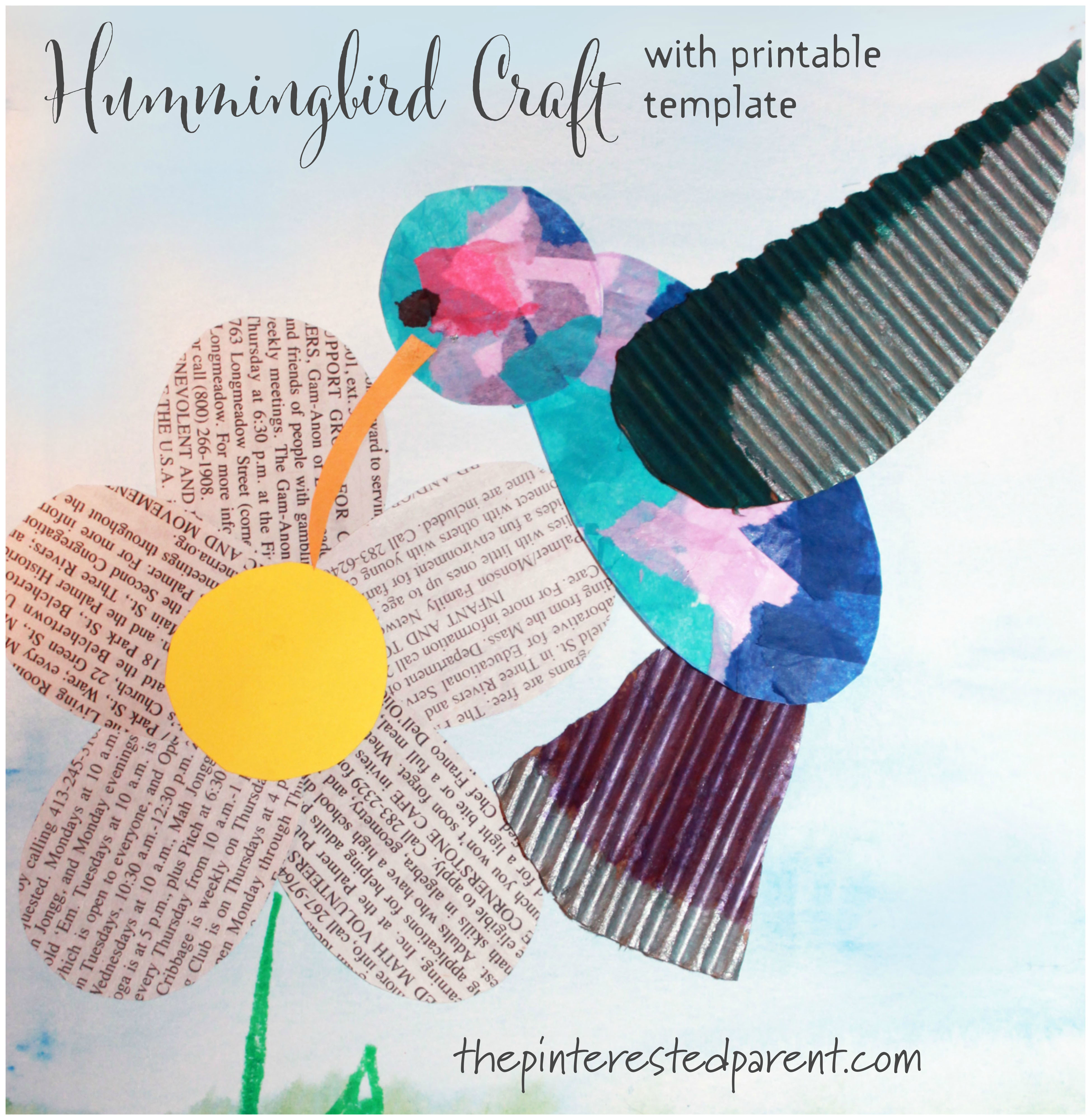 Hummingbird arts and craft for the spring and summer. Free printable template available for painting, coloring, mixed media and more. Kids art ideas