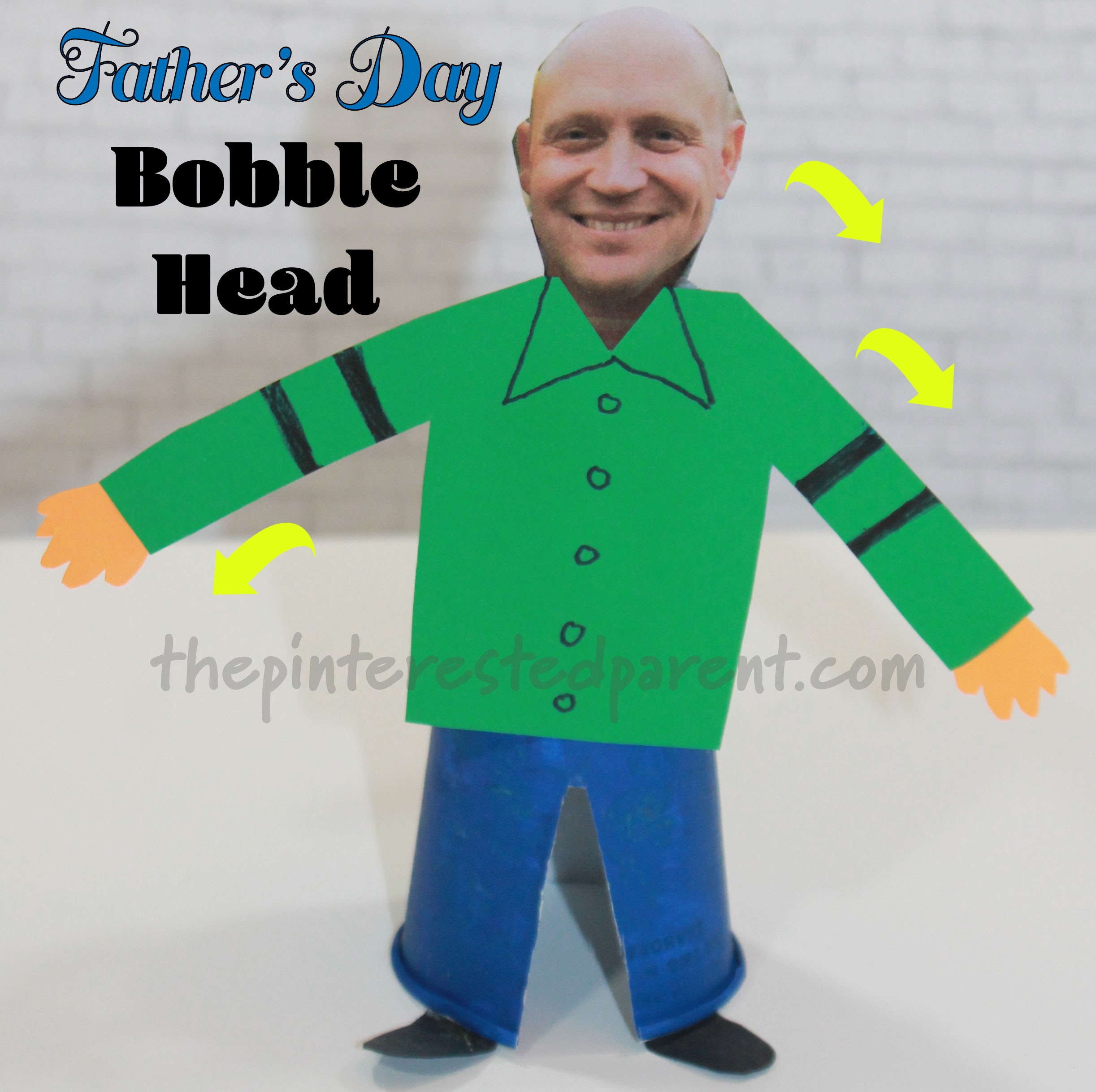 Father's Day Bobble Head Doll - Watch Dad bobble back and forth in this cute Dixie Cup craft for kids. #arts and crafts for kids