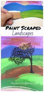 Paint scraped landcapes - use cardboard to scrape beautiful scenery. Art & painting for kids. Elementary art. #meadows #landscapes #painting