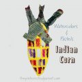 Mixed Media Indian Corn with Pastels, watercolors and newspaper. Arts and crafts for kids. Fall and autumn painting projects