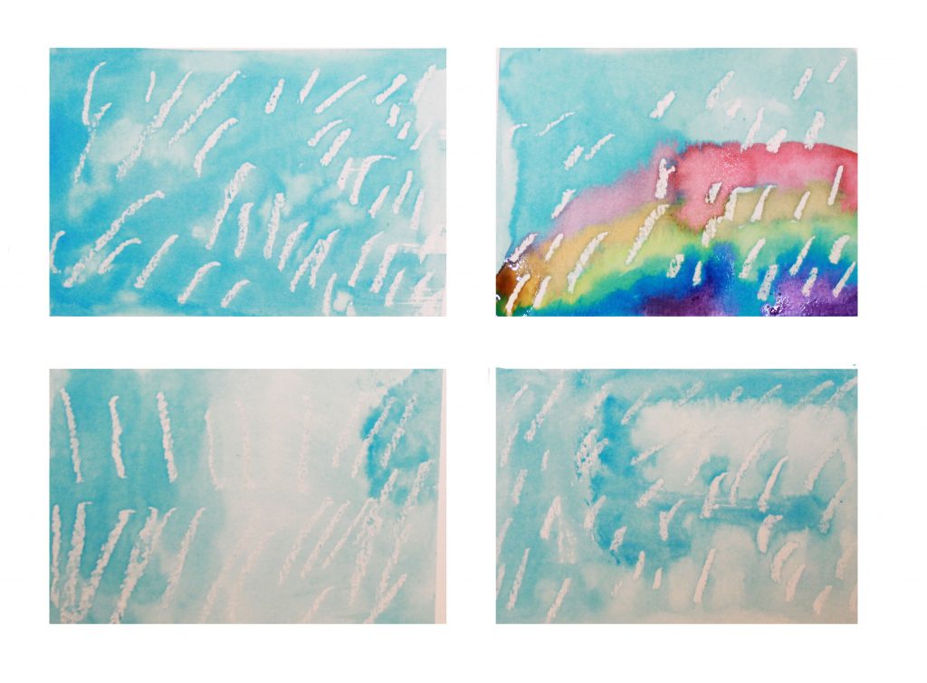 Pastel resist Rainy Windows Painting - easy spring arts and crafts projects for kids.