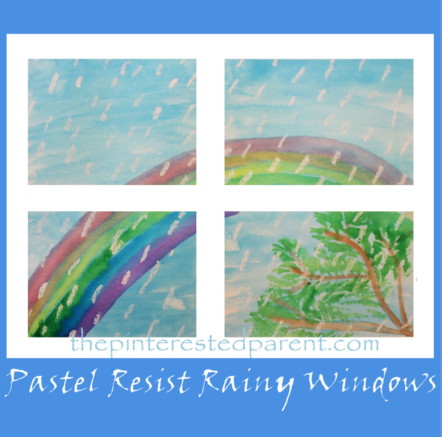 Pastel resist Rainy Windows Painting - easy spring arts and crafts projects for kids.