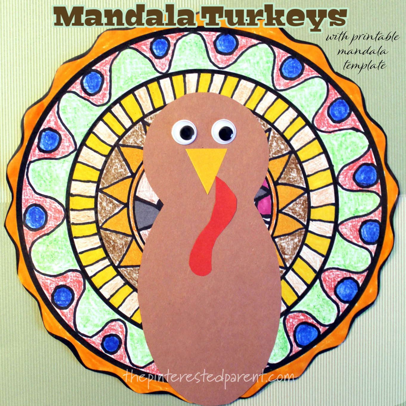 Mandala Turkeys with printable draw-in mandala template. #kids arts & crafts #Thanksgiving #turkey #mandala
